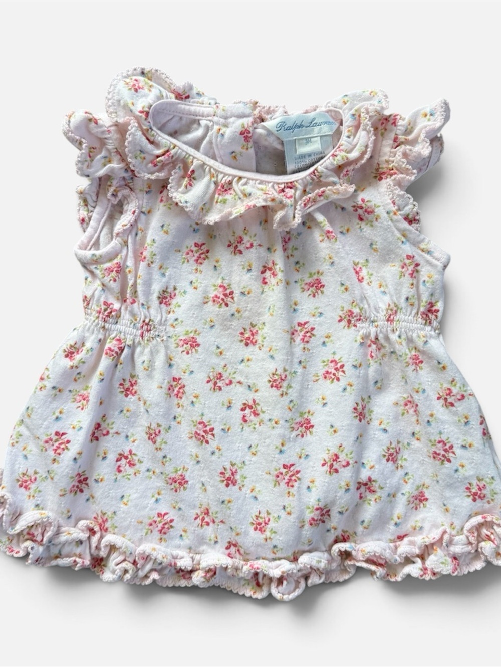 Ralph Lauren Baby Girl Floral Ruffle Swing Top Sleeveless Pink Smocked Blouse 3M